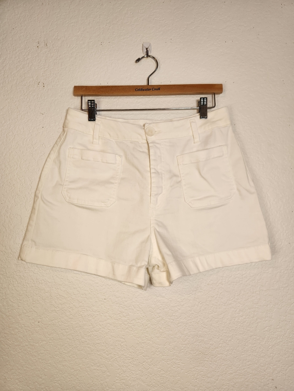 Oat New York White High-Rise Fold-Hem Utility Shorts, Patch Pockets, Size 10/30
